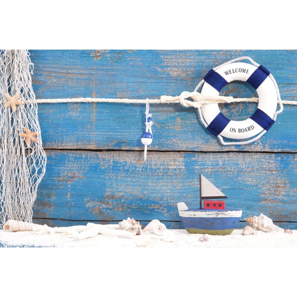 Timone Nautico Stella Marina Sfondo 1° Compleanno Tavola di Legno Barca Mare Spiaggia Tema Sfondo Fotografia Bambino Studio Fotografico
