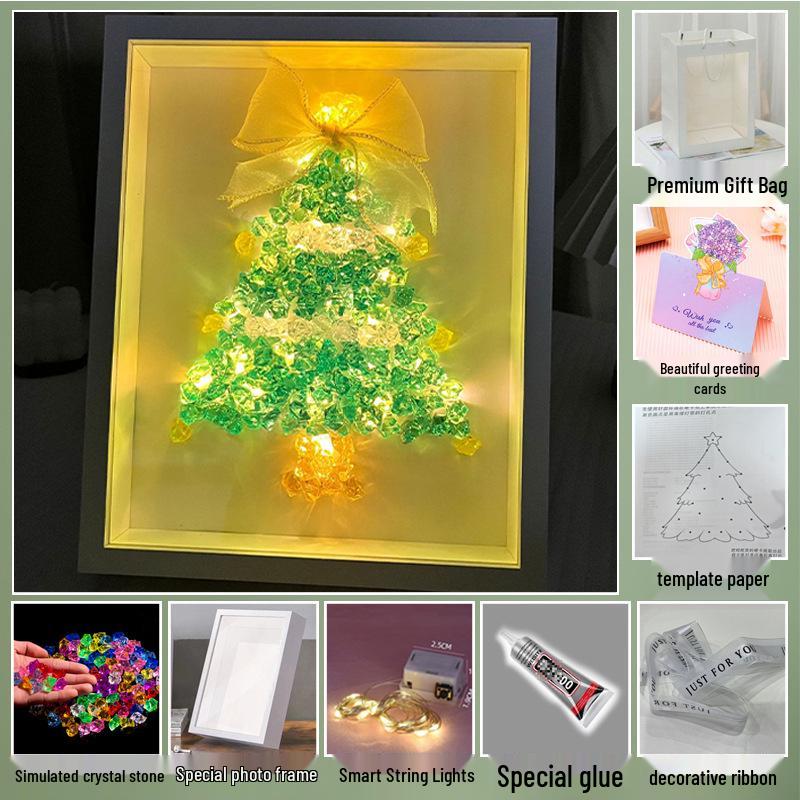 Handmade Starry Crystal Christmas Tree Night Light & Photo Frame Kit - Unique Gift for Women