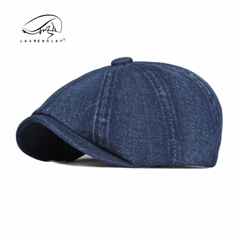 New Washed Denim Octagonal Hat for Women Big Size 60cm British Beret Artistic Ducktongue Painter Hat Retro Newsboy Cap for Men
