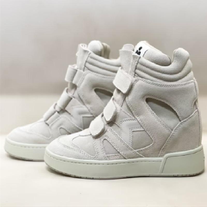 Men Women Spring Autumn Casual Sports Shoes New Invisible Inner Height increasing High top Women, Color blocked Round toe Velcro Shoes, Hiking