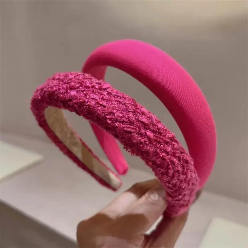 Rose Red Wide-brimmed Sponge Hair Band Women Fairy Temperament Headband Tweed Fabric Hoop Hairband Girls Hair Accessories