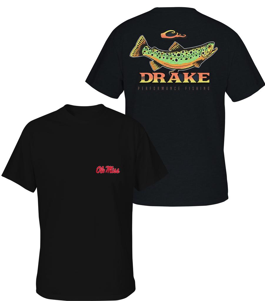 Drake Waterfowl Old School Camo Tričko Pánské Ležérní Čistá Bavlna Volné Nadměrná Velikost Velká Velikost Sportovní Rybářské Tričko