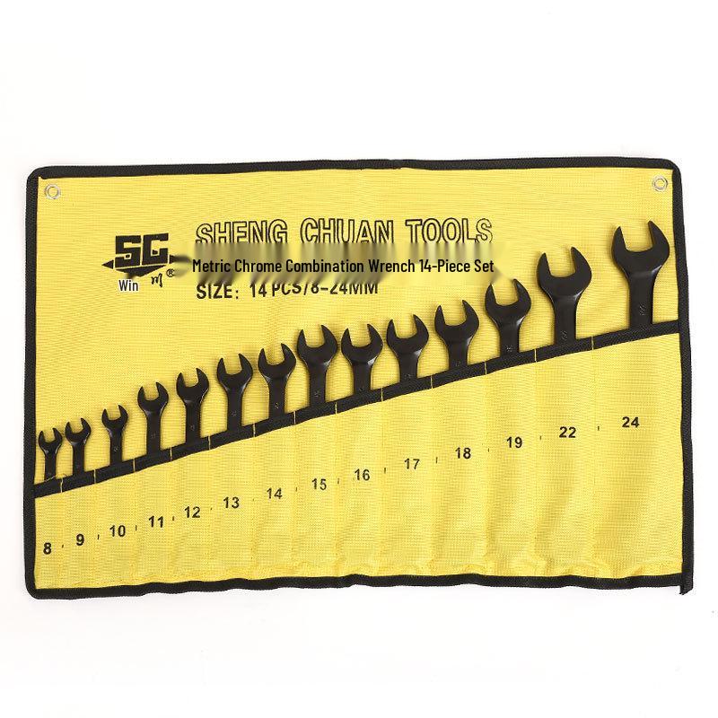 Black Dual-Head Open-End Box-End Wrench Set for Auto Repair and Maintenance