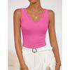 Summer Women's V-Neck Ribbed Knit Cami Top Lace Trim Sleeveless Casual Vest for Spring Outdoor Wear