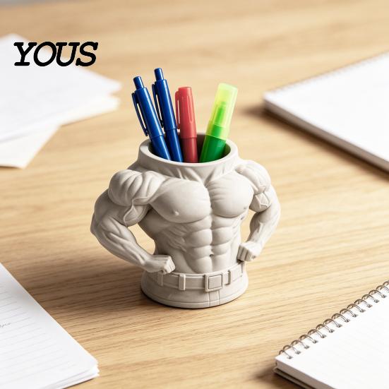 Eco-friendly Desk Decor 3D Printed Pen Holder, Bodybuilder Torso Shape, Muscular Fitness Macho Muscle Accessory Organizer, Creative Desktop