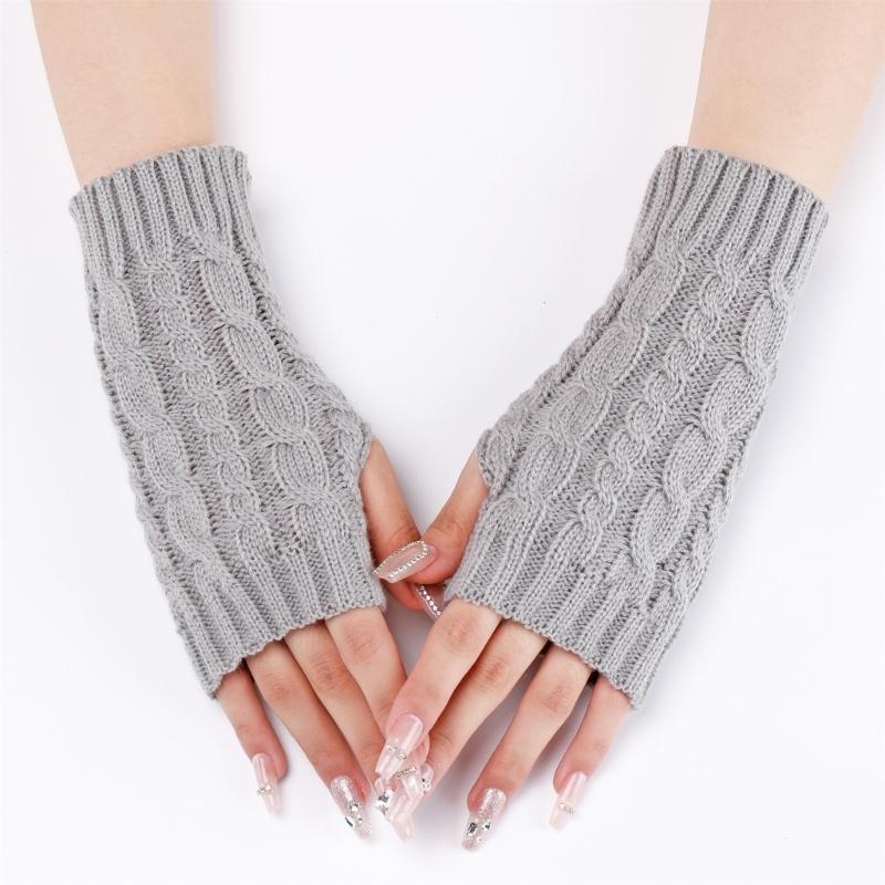 Comfortable Winter Arm Sleeves Fingerless Gloves Soft Acrylic Fibre Cable Knit Gloves For Outdoor Daily Use And Sport