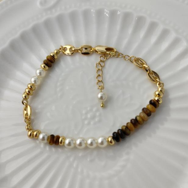 Tiger's Eye Stone Necklace Versatile Maillard Premium Summer Clavicle Chain Vintage Pearl Niche Necklace Pendant