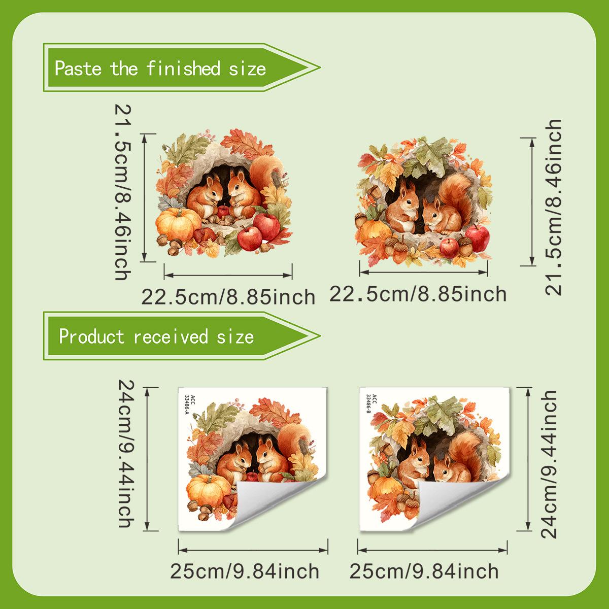 

Осенняя наклейка на туалетную бумагу Белки - Две белки, сидящие в дуплах деревьев, в сопровождении наклеек с осенними фруктами и красными листьями