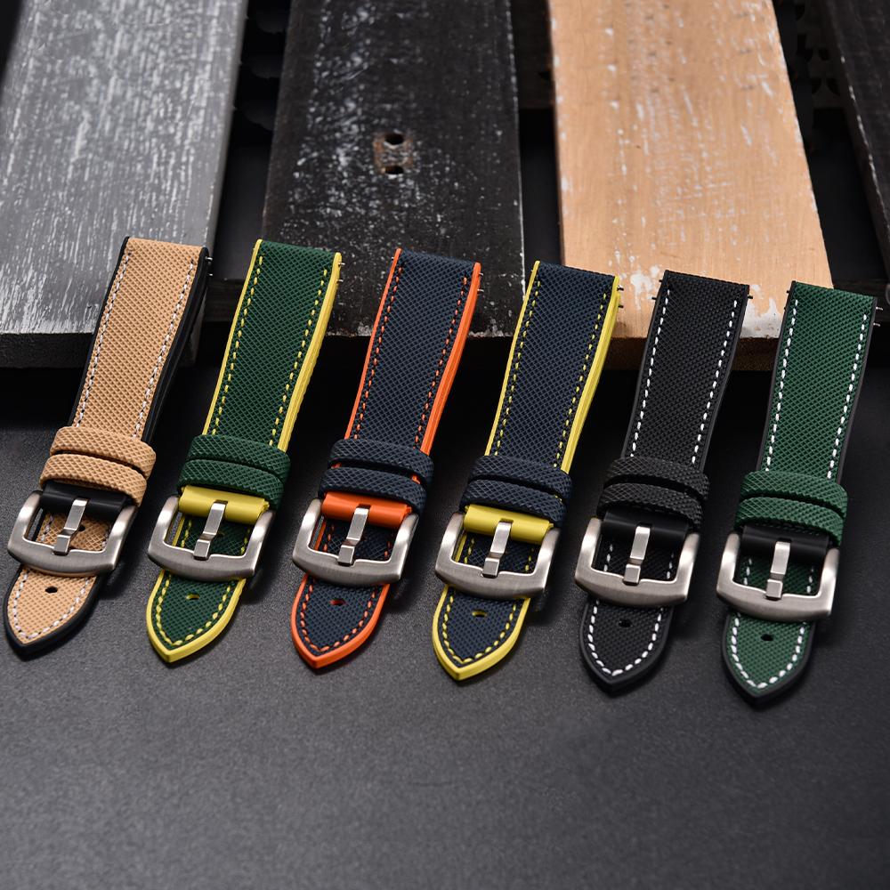STAPELP Hybrid FKM Sailcloth Nylon Watch Strap 18mm 20mm 22mm 24mm Fluoro Rubber Leather Watchband For Each Brand Diving Watches