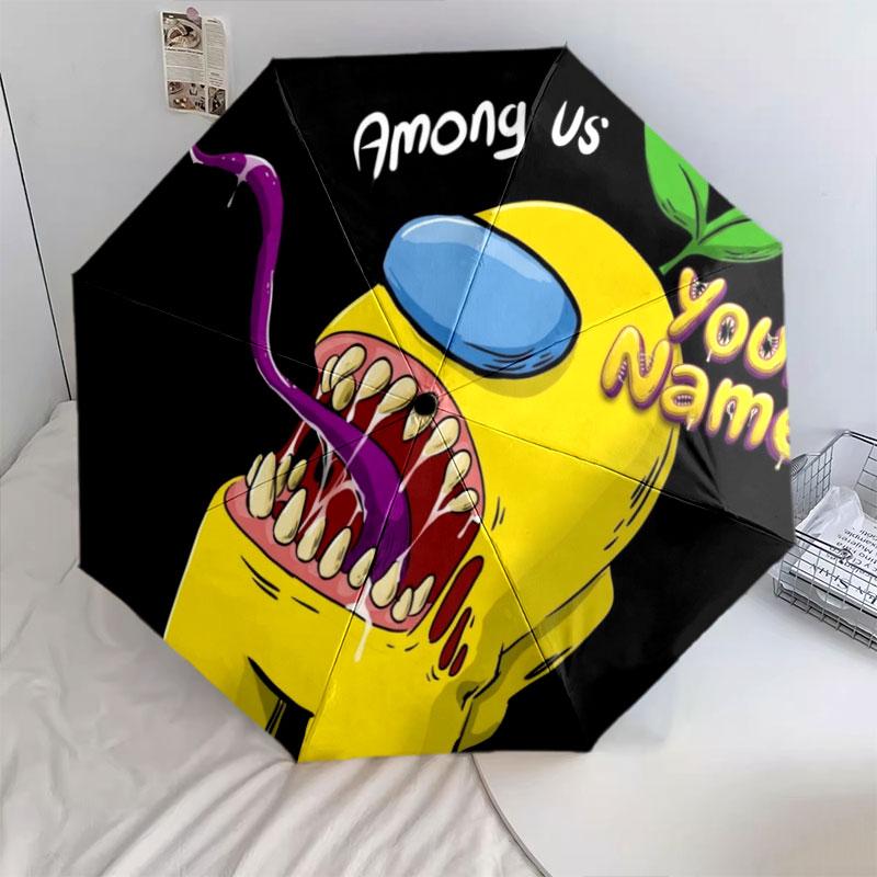 1 PC Automatic Folding Umbrella - Among Us Custom Name Pattern, Portable & Foldable Design with 8 Ribs, Christmas Birthday Gifts
