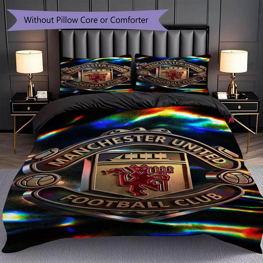 Manchester Emblem Display Bedding (1 * duvet cover + 2 * pillowcase, without core) 2D Flat Bedding set Christmas birthday gift