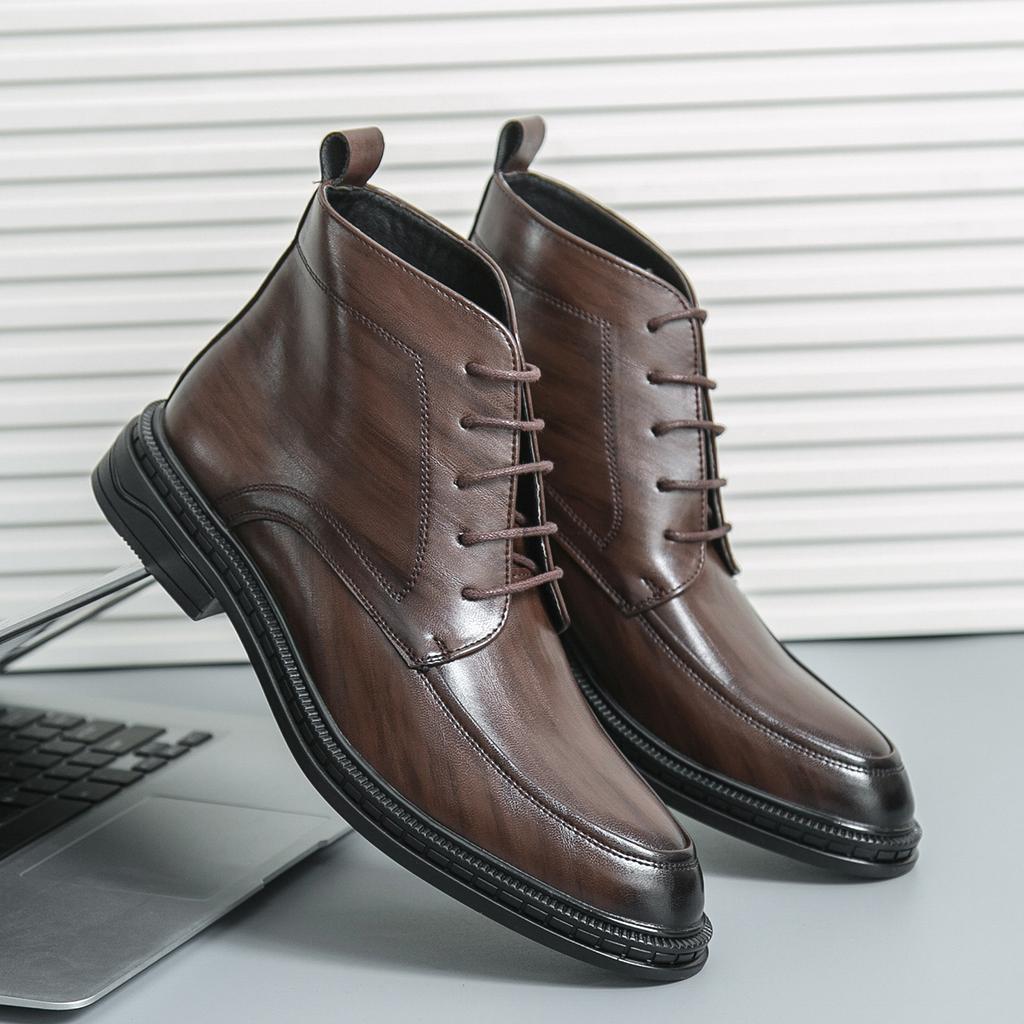 Classic Designer Leather Men Boots Oxford Pointed Toe Luxury Middle Ankle Short Leather Boots Men Fashion Business Dress Shoes