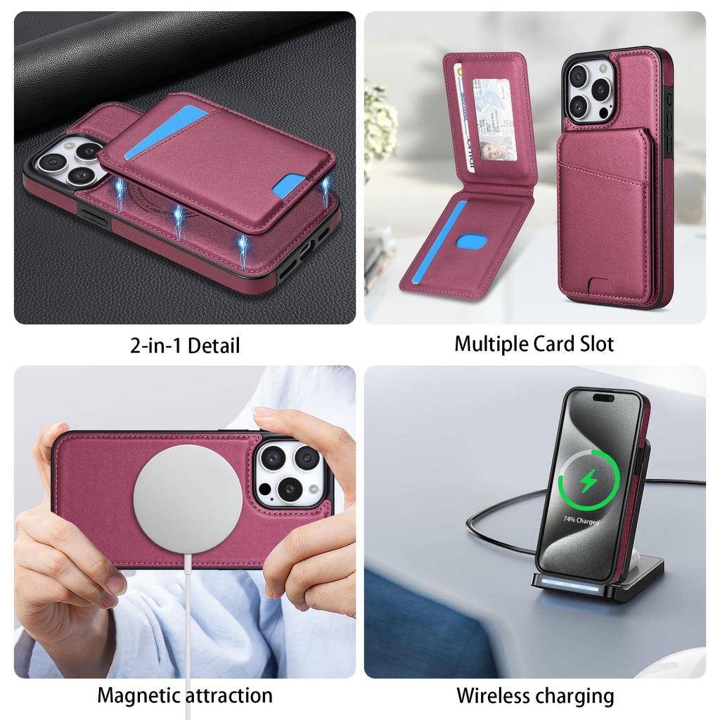 Compatible with iPhone 16 15 Pro, Magnetic Detachable Wireless Charging Two-in-one Card Slot Anti-drop Phone Case