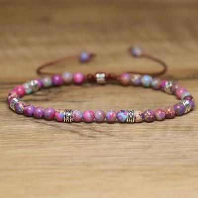 Bracciale con Perle di Diaspro Imperiale Arcobaleno – Accento Argentato Boho Gioielli Curativi, Regolabile Protezione Regalo per Donne