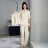 New Ice Silk Pajamas for Women, Summer Short-sleeve Jacquard Simple Set, High-end Lace-trimmed Faux Silk Cardigan Loungewear