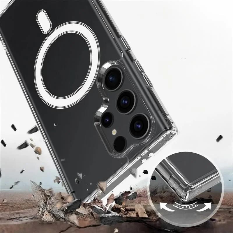 For Samsung Galaxy S23 Ultra Clear Phone Case WANLONFENG LM Series Compatible with MagSafe with Screen Film (Big Lens Hole)