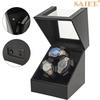 Premium Leather 3-Position Automatic Watch Winder with Open-Lid Auto-Stop Feature