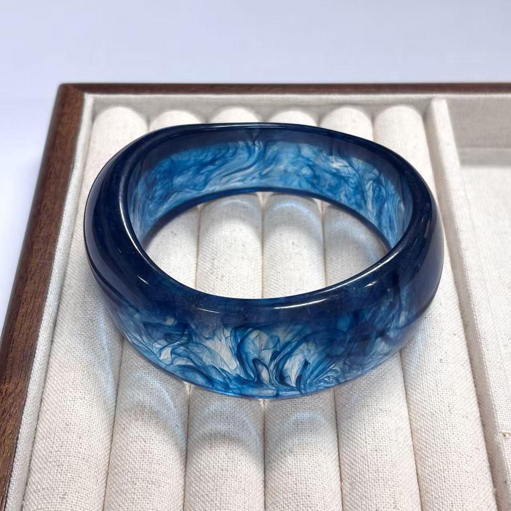 Ombre Resin Bangle: Wide Irregular Design, Vintage Minimalist Style
