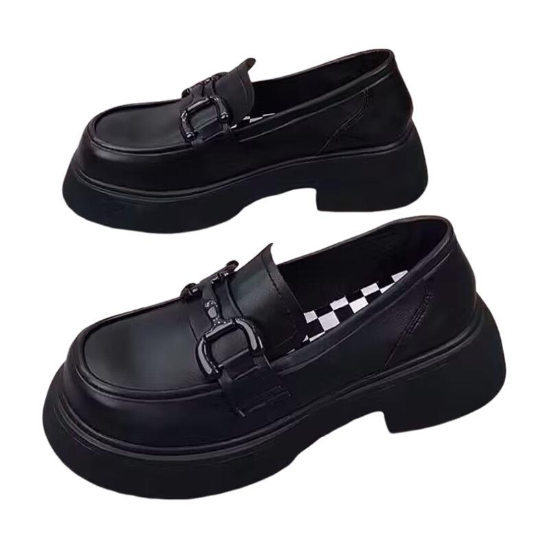 2025 new middle heel versatile four-season single shoes women's summer British style small leather shoes thick-soled soft leather soft-soled loafers