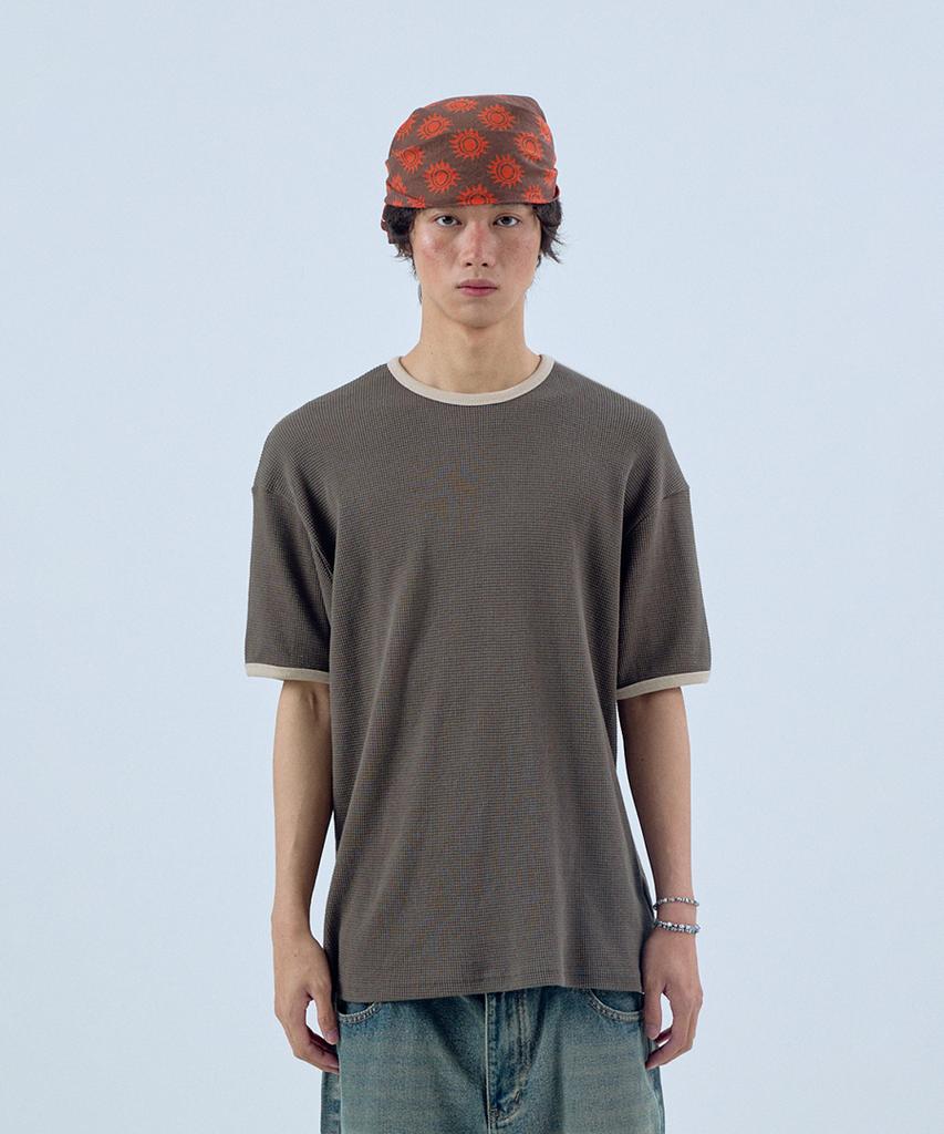 NOISE Waffle Ringer Short Sleeve T-Shirt - Brown