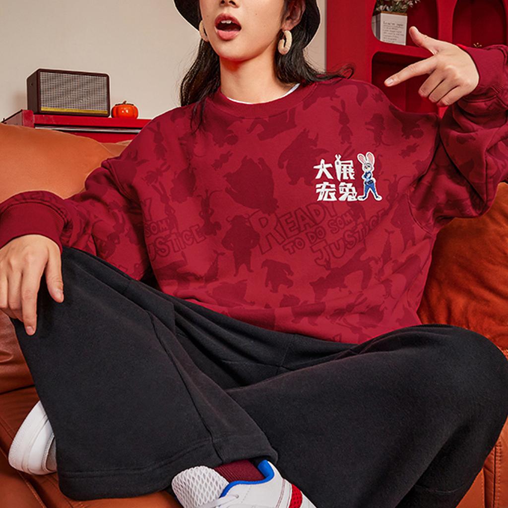 Li-Ning X Disney Zootopia Logo Embroidered Sweatshirt Unisex Tops Agate-Red AWDT537-1