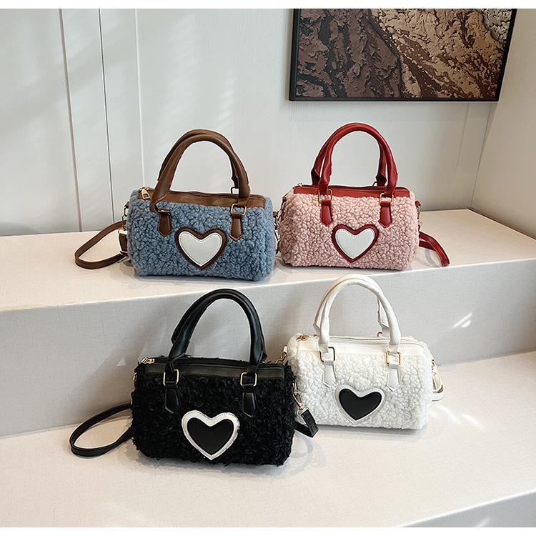 Winter Faux Lamb Wool Women's Top-handle Bags Fashi Ladies Shoulder Crossbody Bag Small Barrel-shaped Handbag Female Purse