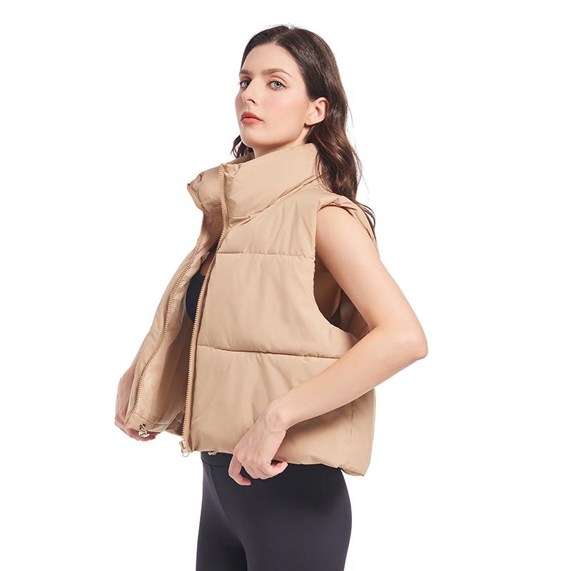 Solid Stand Collar Short Autumn Winter Jacket Coat Parka Vest Women M-XL