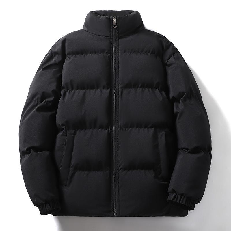 Men's Solid Color Stand Collar Cotton Jacket - Thick, Warm, Loose-Fit for Autumn/Winter