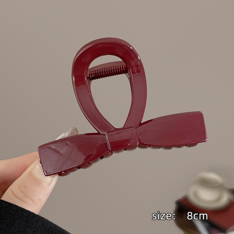 Women Large Dark Red Color Hair Claws Barrettes Hairpins Plastic Ponytail Hair Clips Girls Senior Hair Shark Clip Accessories