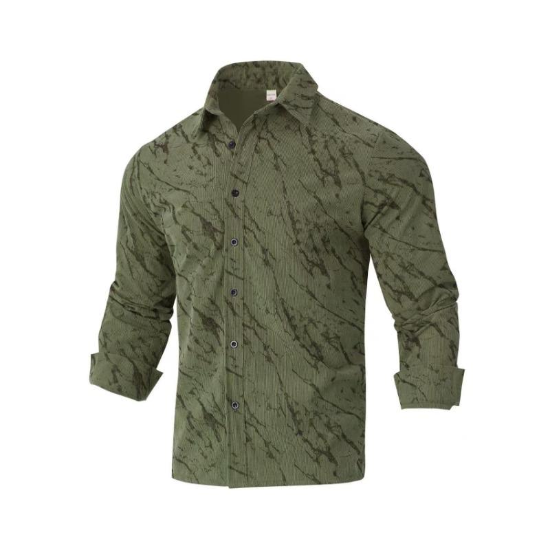 Men Long Sleeve Corduroy Striped Shirt Business Casual Style