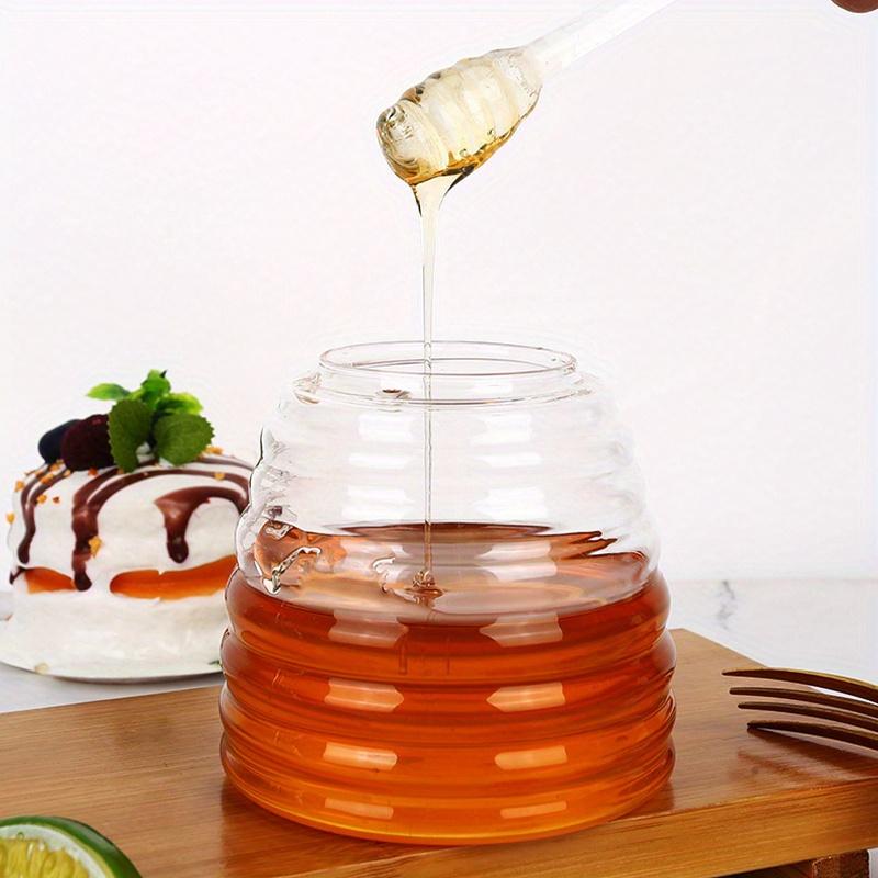 1/2set Glass Honey Jar with Lid & Stirring Rod 300ml Heat-Resistant Honey Pot for Serving Syrup Sugar Storage Home Kitchen Essen