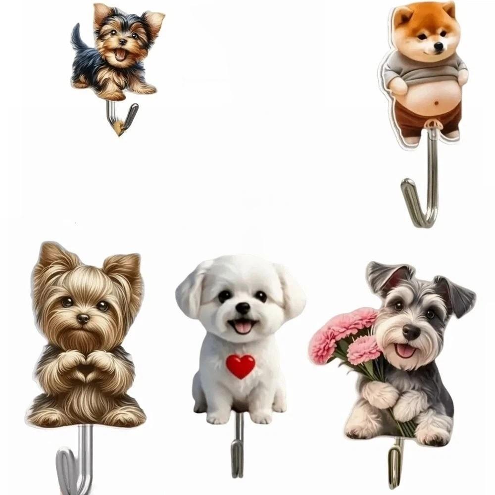 5 Pcs Acrylic Decorative Wall Hooks Cute Animal Sticky Coat Hook Self-Adhesive Hook Bathroom