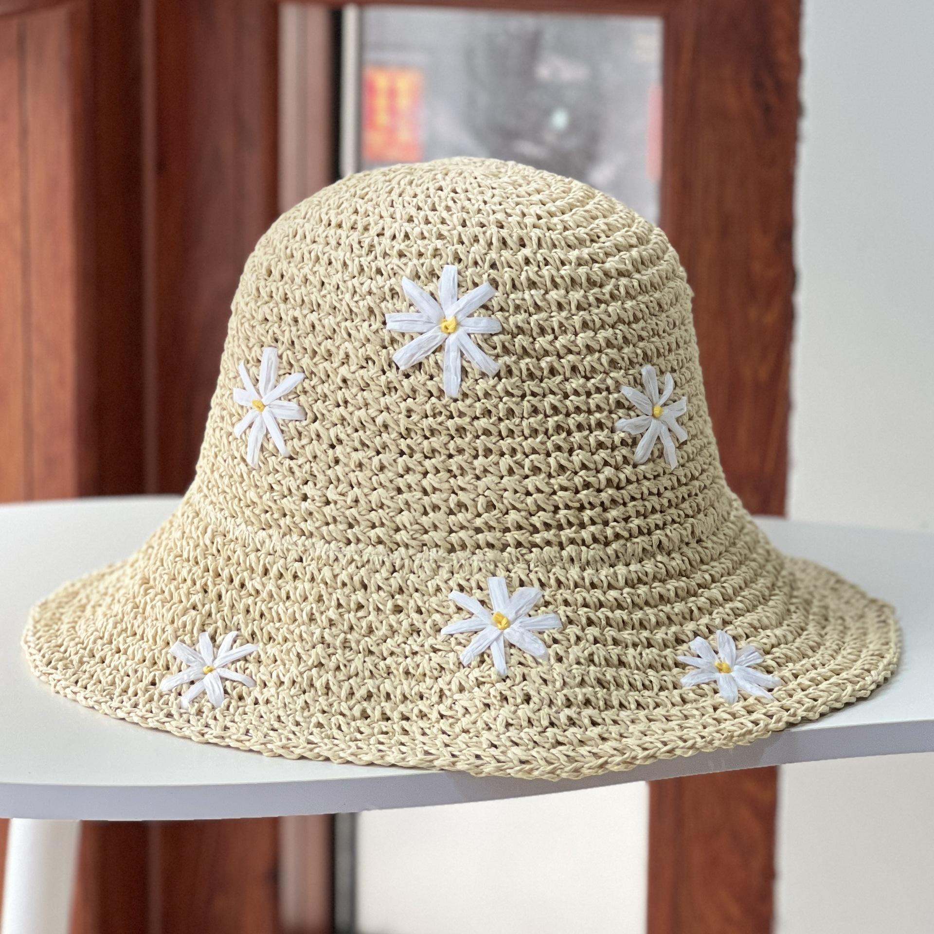 

Summer Large Brim Handmade Straw Woven Sun Hat Sweet Daisy Sun Protection Beach Vacation Straw Hat Women S Casual Fisherman Hat бежевий