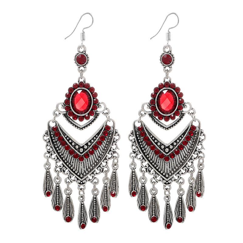 Vintage Palace Crystal Long Tassel Earrings with Feminine Style and Versatile Personality Earrings, Korean Fashion Ethnic Style Earrings