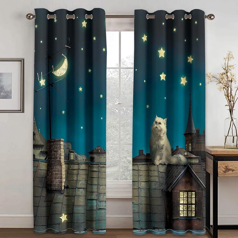 3D-Digitaldruck, personalisierbar, luxuriöser Fenstervorhang für Wohnzimmer, Kinder, Schlafzimmer, Vorhänge, Katze, Heimdekoration