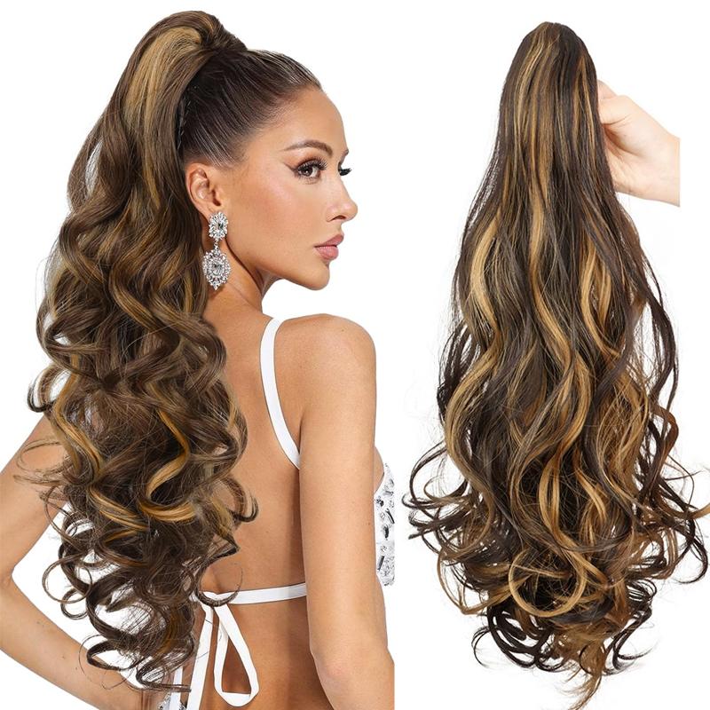 Ponytail Extension 26 Inch Claw Clip Ponytail Extension Long Wave Ponytail Extensions for Women Fluffy Natural Synthetic Hairpiece for Daily Use
