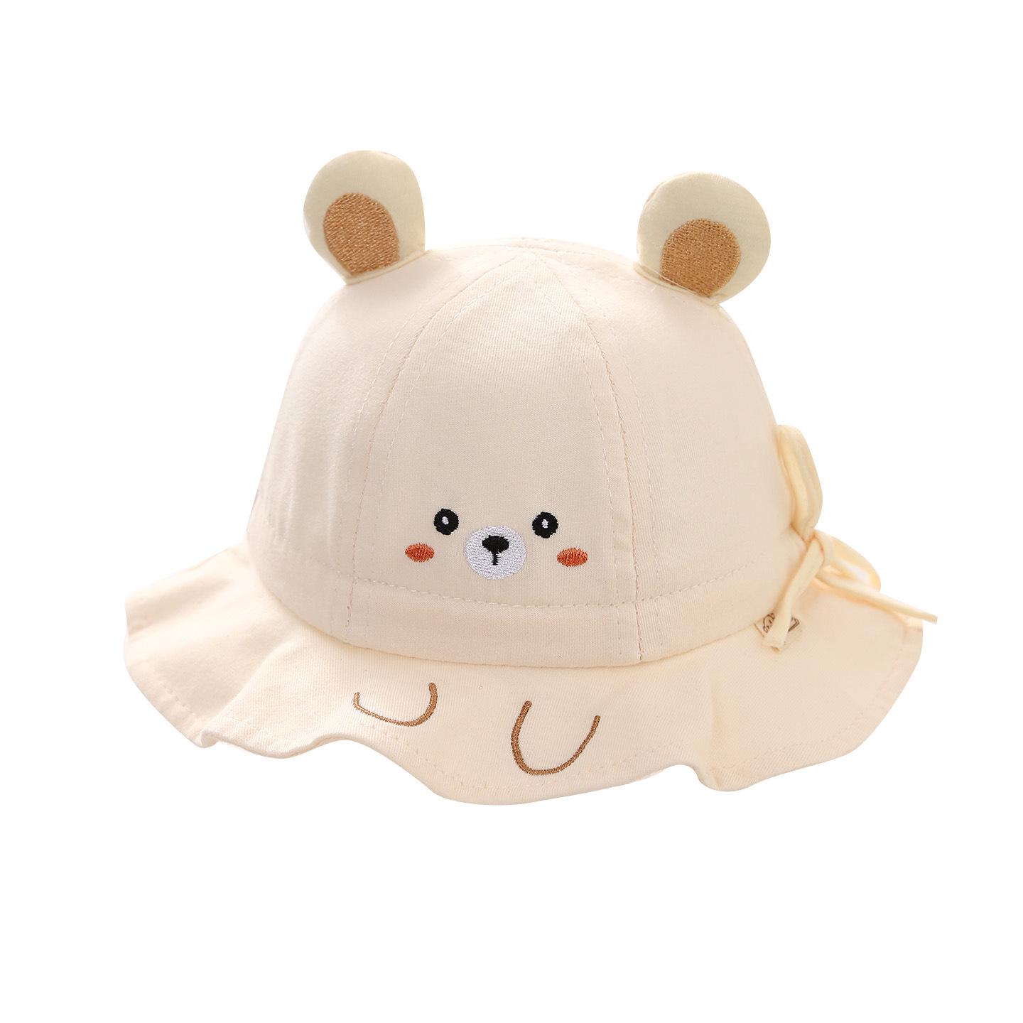 

Adorable Baby Sun Hat: Windproof, Sun-Protective Fisherman Hat for Babies Pink Emoji Bear Hand Hat
