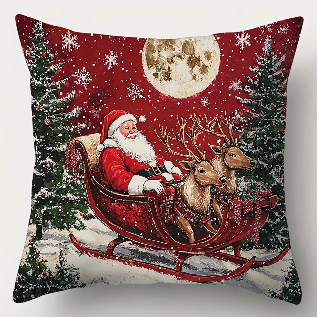 Home Decor Santa & Snowmen Christmas Pillow Covers Pattern Cushion Cover Suitable for Sofa Bedroom Car Pillow Cover