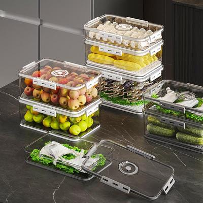 Transparent White PET Kitchen Storage Box with Timer for Vegetables and Fruits