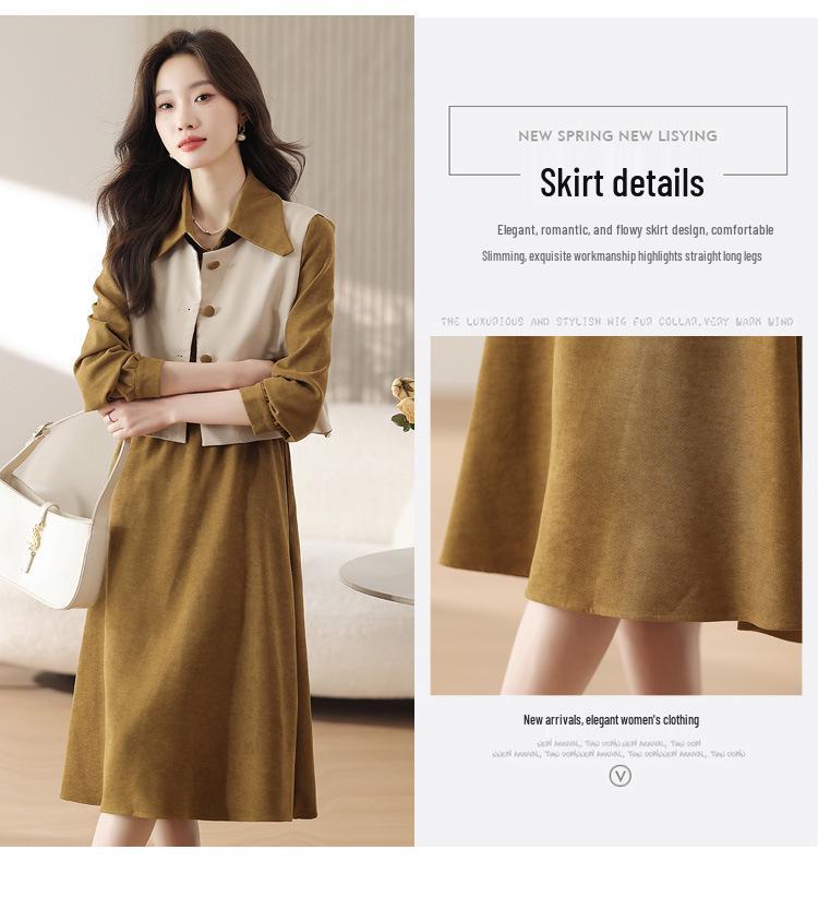 Women's Popular Melard Style Autumn Dress Set: Long Sleeve Vest & Shirt Two-Piece