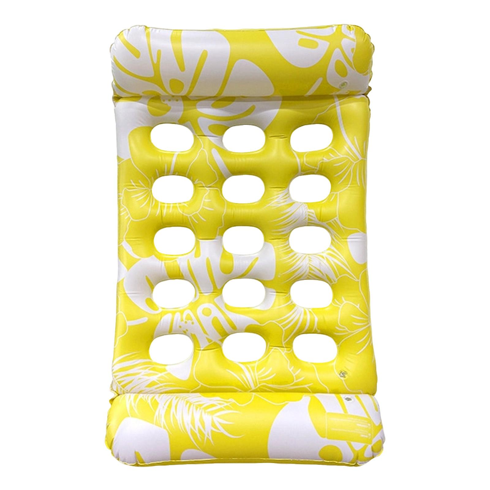 

Inflatable Pool Float Lounge Chair 110x65cm Tropical Leaf Pattern Air Mattress with Multiple Ventilation Holes for Outdoor Water Relaxation жовтий
