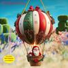 2D Flat Santa Claus and Hot Air Balloon Acrylic Hanging Decoration - Snowflake Fun Winter Scene, Green and Red Ribbon Decoration, Ac