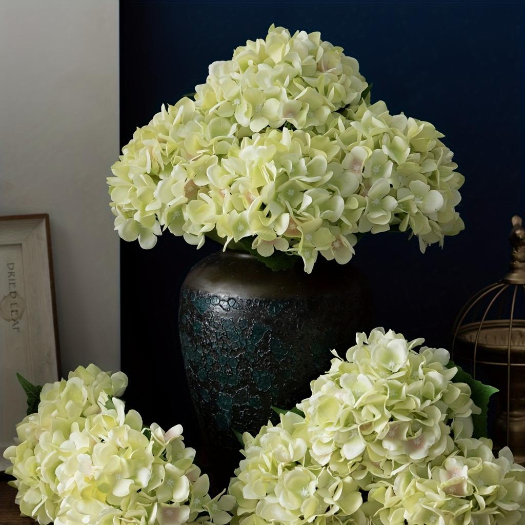 Elegant Realistic Artificial 5pcs Hydrangea Bouquet - Green & White Faux Hydrangea Stems for Wedding Centerpieces, Home Decor, and Party Arrangements
