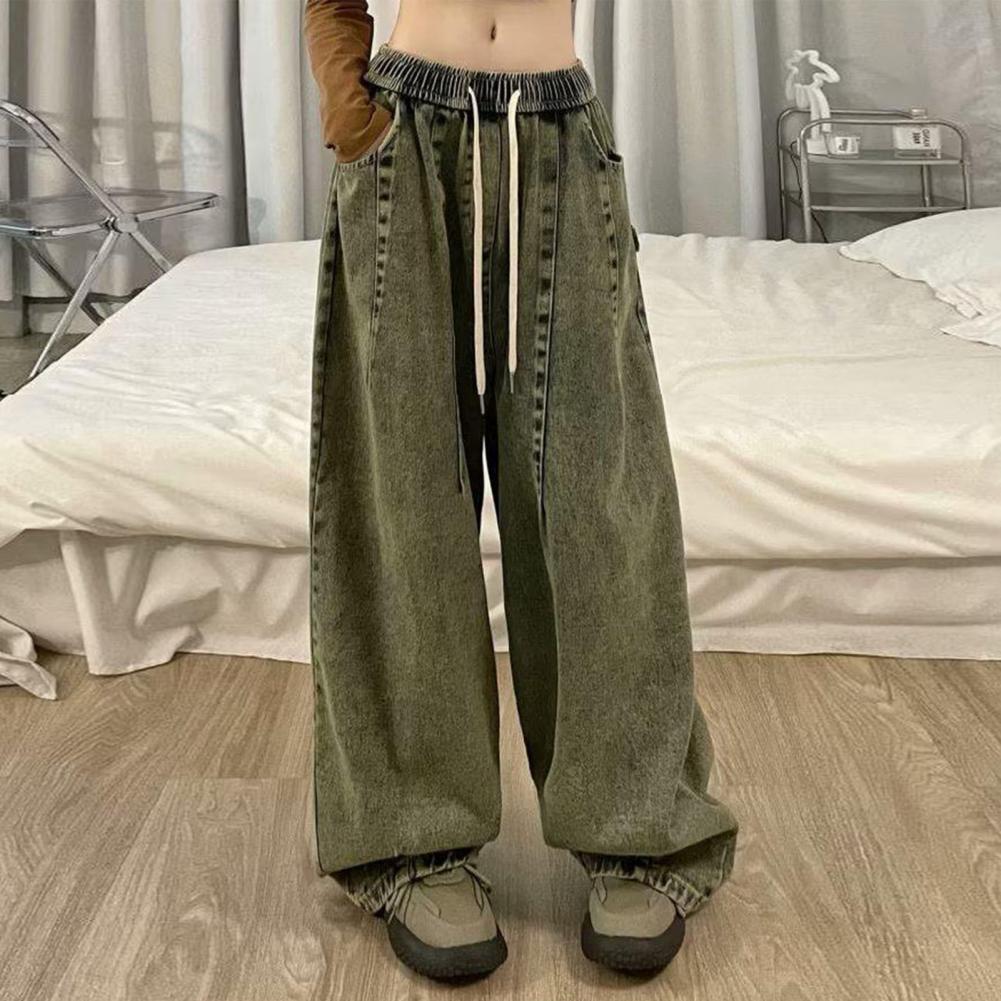 Vår Dam Lös Jeans Unisex Denim Jeans Vintage Vida Ben Denim Jeans med Elastisk Midja Djup Gren Fickor Dam Streetwear för Hip
