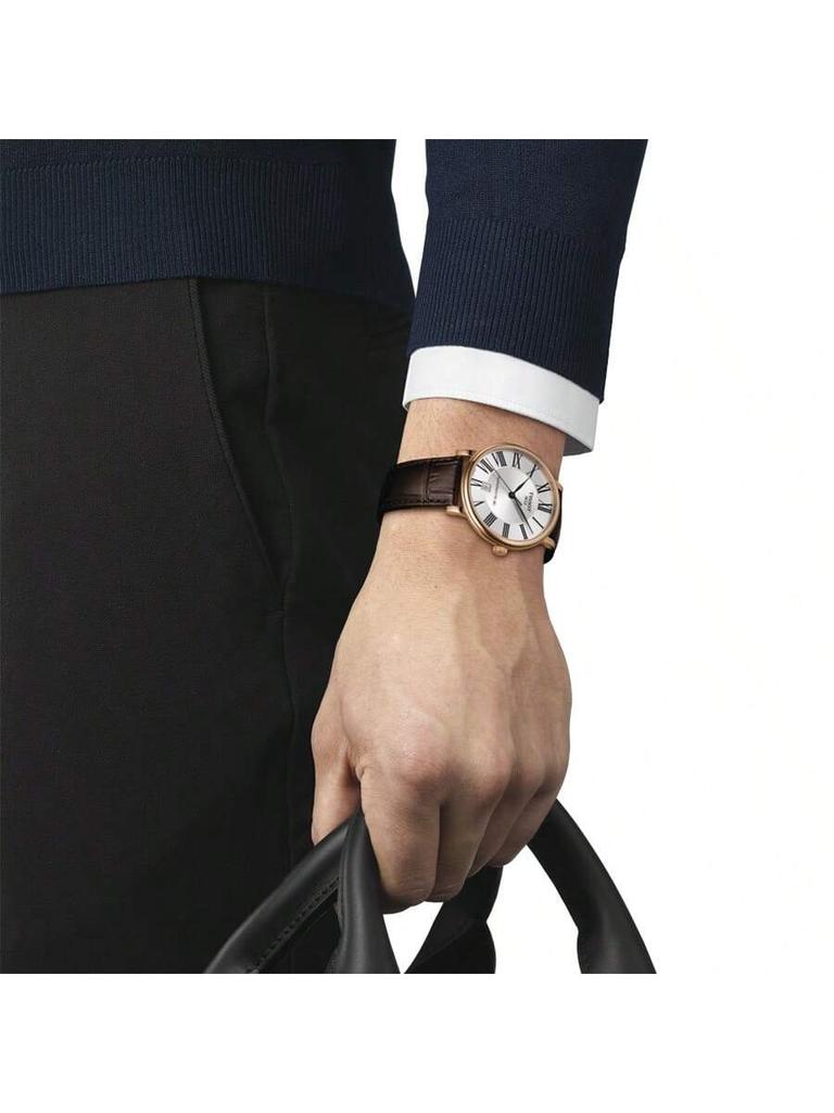 Men's automatic mechanical watch, black round dial, Swiss-made, stylish minimalist men's accessory, men's wristwatch, T122.407.36.033.00