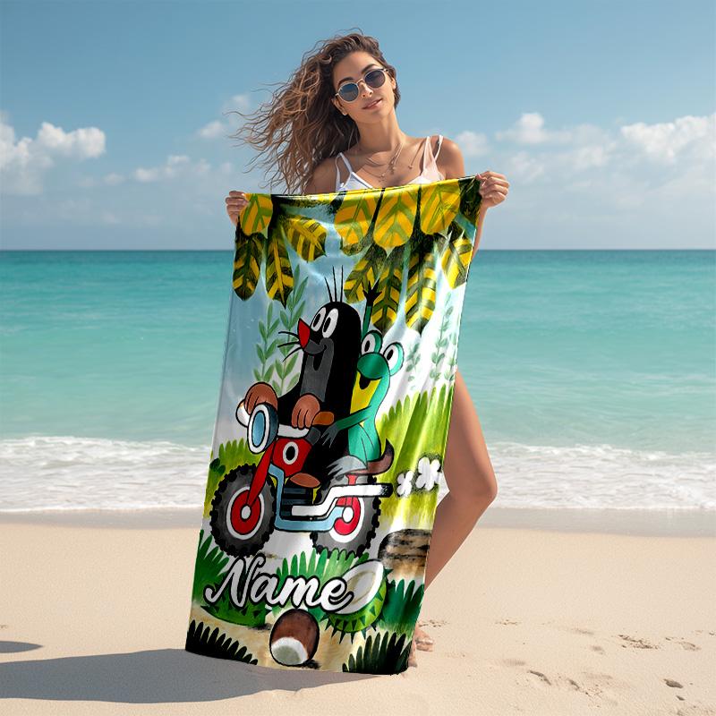 Personalized customized proof beach towel with The Little Mole pattern - soft, absorbent,quick-drying,perfect swimming,camping&bathing