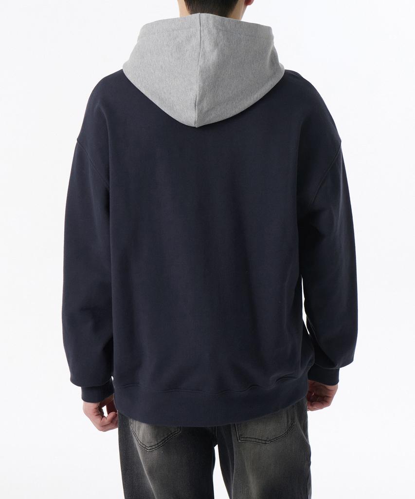 Oversized Two-Tone Hooded Sweatshirt [Navy]