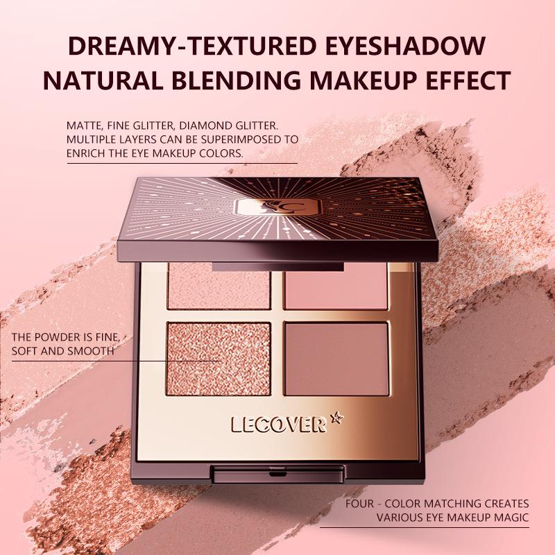 LECOVER Four-Color Eyeshadow Palette: Matte, Pearl, Fine Shimmer & Super Flash Highlights for European and American Styles