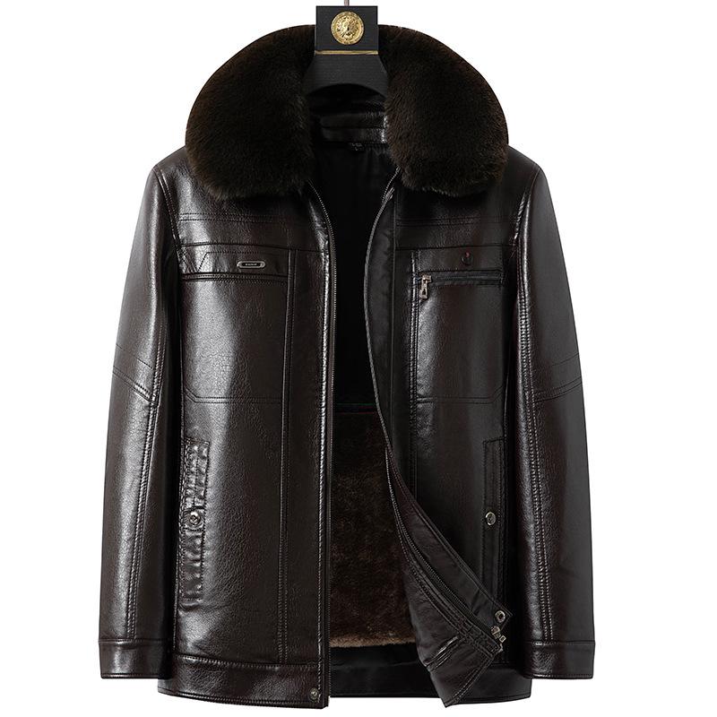 Men's Plus Velvet Thickened Leather-Fur Jacket - Dad Style, Loose Fit, Winter Coat