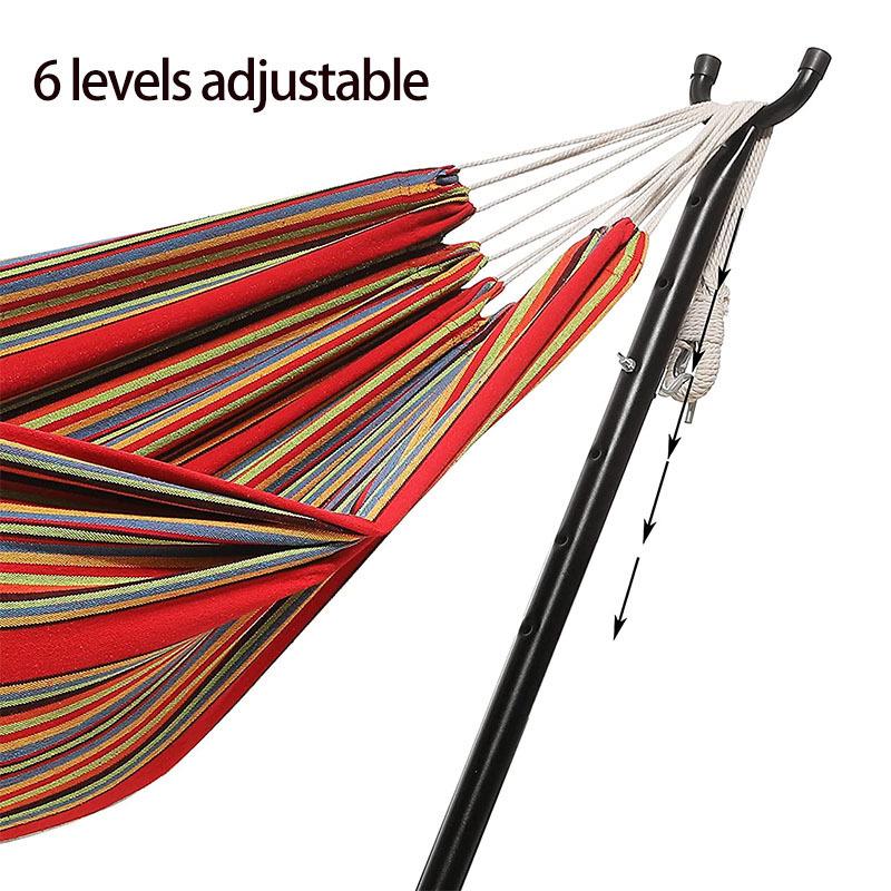 Double Horn Outdoor Camping Canvas Hammock with Iron Frame Stand